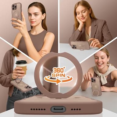 GolbinBox for iPhone 14 Pro Max Case for Women,[Compatible with Magsafe][360° Spin Magnetic Stand][Cute Wave Edge][Military-Grade Protection] Translucent Matte Phone Case for iPhone 14 ProMax, Brown - Image 5