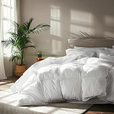 Serta Goose Feather Down Fiber Cotton Comforter Queen Size - 100% Cotton Duvet Insert - Hotel Luxury Hypoallergenic Bedding Comforter Light Warmth 90 x 90 Inch White - Image 1