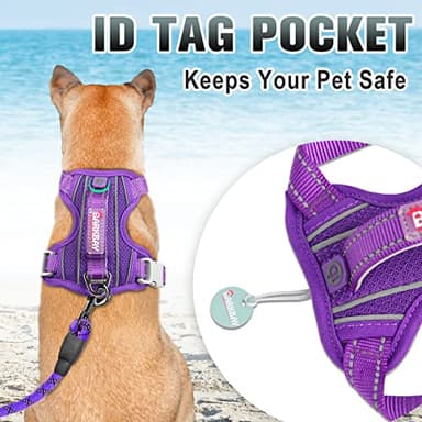 BARKBAY No Pull Dog Harness Large Reflective Dog Harness with Front Clip and Easy Control Handle for Walking Training Running with ID tag Pocket(Purple,XL) - Image 2