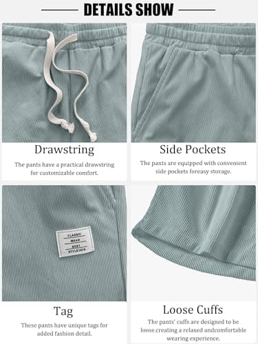 PLEPAN Mens Shorts 7 inch Corduroy Casual Short Drawstring Elastic Waist Lightweight Light Blue Large - Image 4