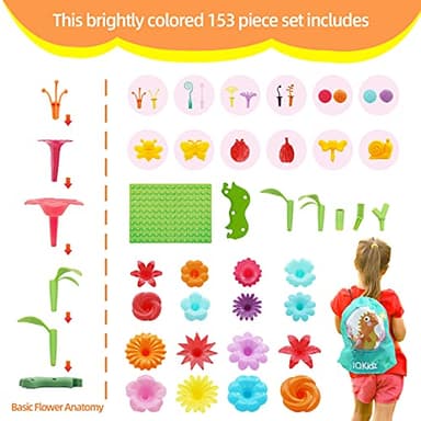 IQKidz 3-6 Years Old Toddler Toys - Flower Garden Building Toy with Insect Pegs, Educational Activity Gifts for Girls Preschool-Kindergarten, 153Pcs STEM Stacking Pretend Play Set - Image 3