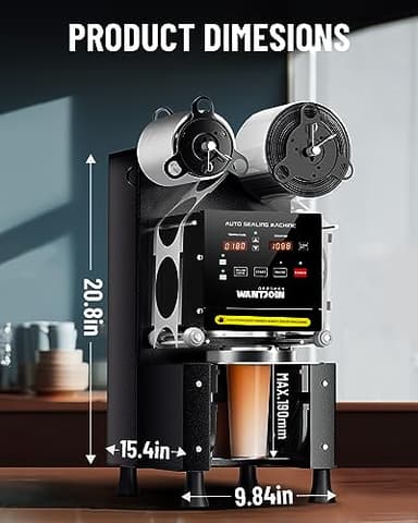 WantJoin Cup Sealing Machine Full Automatic Cup Sealer Machine 90/95mm Electric Cup Sealing Machine 500-600 Cups/H Digital Control LCD Panel Cup Sealer for Bubble Milk Tea Coffee Black - Image 6