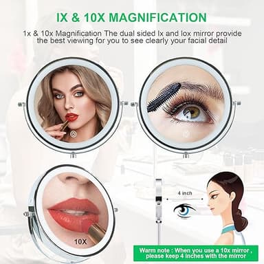 Aoglenic Makeup Mirror with Light, 8 inch Rechargeable 1X 10X Magnifying Mirror, Lighted Vanity Mirror with Magnification, Double Sided 360° Rotation, 3 Colors and Brightness Adjustable - Image 4