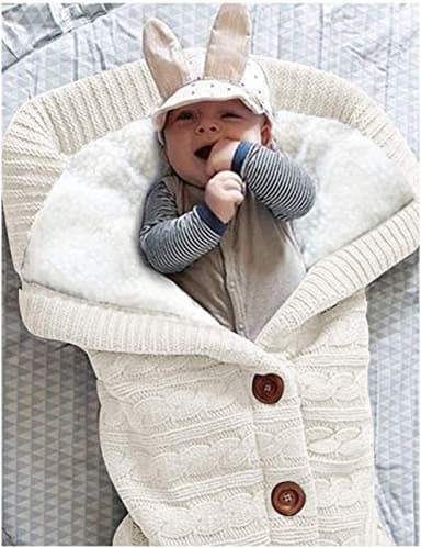 XMWEALTHY Unisex Infant Swaddle Blankets Soft Thick Fleece Knit Baby Girls Boys Stroller Wraps (White) - Image 2
