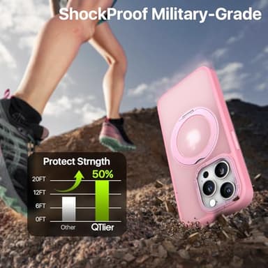 QTlier case for iPhone 15promax, 360 Rotatable Ring Stand, Raised Camera Frame, Shockproof with MagSafe Pink - Image 7
