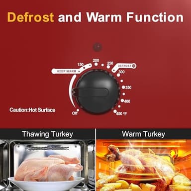 Sunvivi Roaster Oven, Electric Roaster Oven with Viewing Lid, 28lb 24-Quart Turkey Roaster with Unique Defrost/Warm Function, Large Roaster with Removable Pan & Rack, Stainless Steel, Red - Image 5