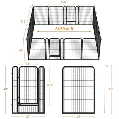 Yaheetech Dog Playpen Outdoor, 40 inch 16 Panels Dog Pen Indoor Heavy Duty Puppy Exercise Pen Metal Pet Fence for RV Camping/Yard/Garden - Image 6