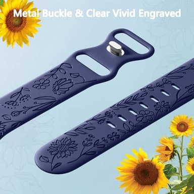 6 Pack Floral Engraved Bands Compatible with Apple Watch Band 40mm 44mm 38mm 41mm 45mm 49mm 42mm Women, Soft Silicone Cute Flower Sport Strap for iWatch Bands Series 11 10 9 8 7 6 5 4 3 2 1 SE Ultra 3 - Image 3