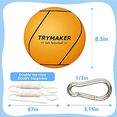 Trymaker Tetherball, Tether Balls and Rope Set, Replacement Tetherball for Kids and Adults Backyard Outdoors - Image 5