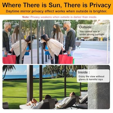 Window Privacy Film See Out Not in, One Way Privacy Window Film, Removable Window Tint for Home, Reflective Static Cling Window Film Heat Blocking, Black Silver, 47.2 X 78.7 inch - Image 3