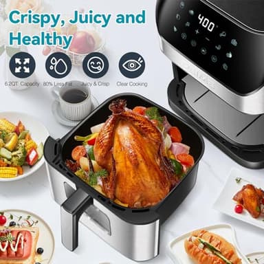 DEIME Air Fryer 6.2 QT Oilless 1500W Large Capacity Oven Air Fryers Healthy Cooker with 10 Preset, Visual Cooking Window, Non-Stick Basket, Included Recipe - Image 4