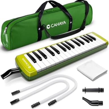 CAHAYA Melodica Instrument 32-Keys Green Double Tubes Mouthpiece Air Piano Pianica Keyboard Musical Instrument with Carrying Bag for Performance Gift CY0356 - Image 1