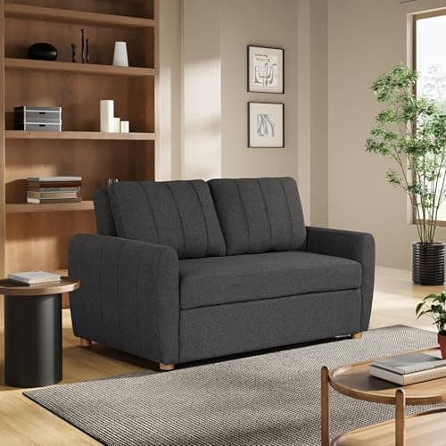 Serta Galway 66.5" Convertible Sleeper Loveseat, Full Size, Dreamcoil Comfort, FingerGuard Pinch Point Protection, Boucle Fabric, Charcoal - Image 1