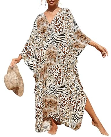 cthseie Women Animal Print Kaftan Dresses Plus Size Swimsuit Coverup 2025 Summer Bathing Suit Caftan Loungewear Beach Dress - Image 1