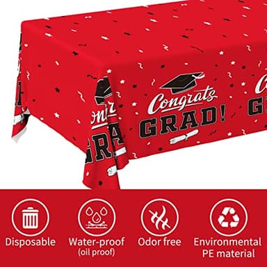 Graduation Party Decorations, Gongrats Grad Tablecover for Graduation Party Supplies, 3 pcs Class Red Table Cloths, 54"x108" - Image 2