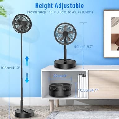 LIPETY Portable Foldable Rechargeable Oscillating Fan - 9" 7200mah Battery Operated USB C Small Fan Remote, Quiet Table Desk Fan Folding Standing Pedestal Fans for Bedroom Rome Office Camping Travel - Image 5