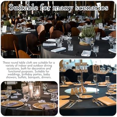 LEQEE Round Tablecloth,6 Pack 120inch Stain and Wrinkle Resistant Polyester Table Cloth,Decorative Fabric Table Cover for Kitchen,Dinning,Party,Wedding Round(Black) - Image 6
