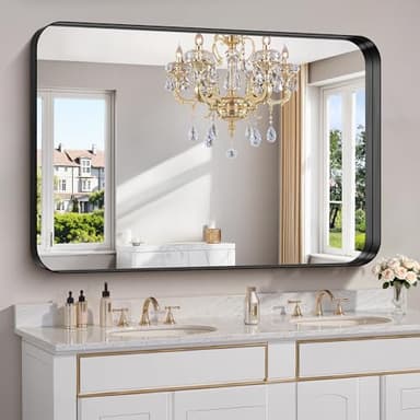 FORBATH 55x36 Inch Large Bathroom Mirror for Double Sinks, Brushed Black Deep Frame Wall Mirror with Rounded Corners, Anti-Rust Tempered Glass for Modern Farmhouse Vanity (Horizontal/Vertical) - Image 1