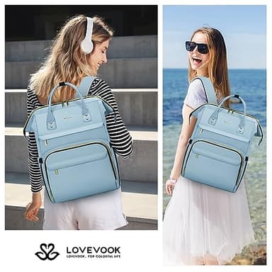 LOVEVOOK Laptop Backpack for Women,15.6 Inch Professional Womens Travel Backpack Purse Computer Laptop Bag Nurse Teacher Backpack,Waterproof College Work Bags Carry on Back Pack with USB Port,Sky Blue - Image 6
