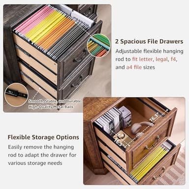 T4TREAM 6-Tier Bookcase Set of 2 with 2 File Drawers, 72" Tall Farmhouse Bookshelf with Storage & Adjustable Shelves, Wooden Floor Standing Display Book Shelf for Home Office, Dark Rustic Oak - Image 5