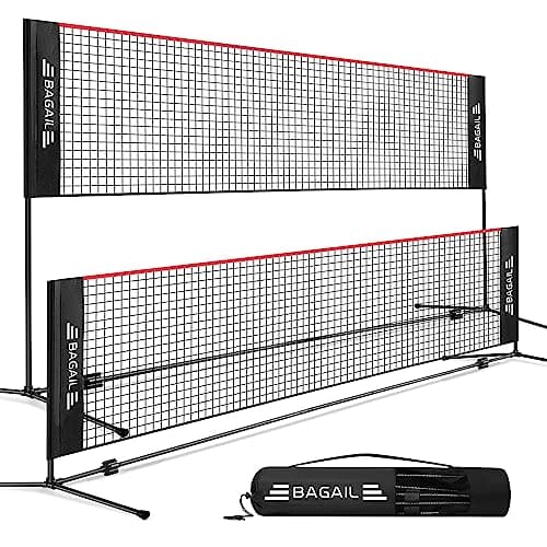 BAGAIL Badminton Net, Foldable Sports Net 10 FT/ 14 FT/ 17 FT Wide, Height Adjustable Net Set with Carry Bag for Tennis, Pickleball or Pool Volleyball - 14ft, Red - Image 1