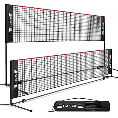 BAGAIL Badminton Net, Foldable Sports Net 10 FT/ 14 FT/ 17 FT Wide, Height Adjustable Net Set with Carry Bag for Tennis, Pickleball or Pool Volleyball - 14ft, Red - Image 1