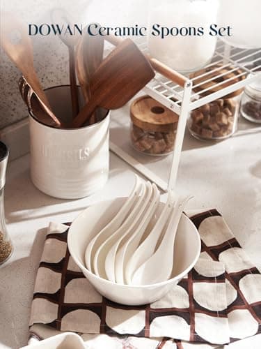DOWAN Soup Spoons, Ceramic Asian Soup Spoons, White Japanese Spoon Large for Ramen Pho Wonton Dumpling Miso, Deep Oval Hook Design, Set of 4 (4, Soft white) - Image 4