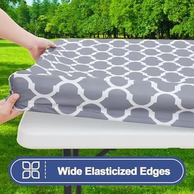 Smiry 2 Pack Rectangle Table Cloth 6 Foot, Waterproof Elastic Fitted Tablecloths, Windproof Washable Polyester Table Cover for Picnic, Camping, Outdoor (Grey, 30"x72") - Image 3