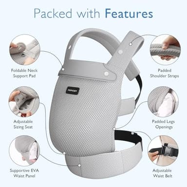 Momcozy Breathable Mesh Baby Carrier, Ergonomic and Lightweight Infant Carrier for 7-44lbs with Enhanced Lumbar Support, All Day Comfort for Hands-Free Parenting, Air Mesh-Grey - Image 5