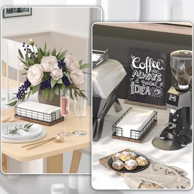 Wican Guest Towel Holder Tray for Bathroom, Oak and Iron Napkins Holder for Powder Room Dinning Table Wooden Basket for Disposable Paper Hand Towels Black & Walnut - Image 4