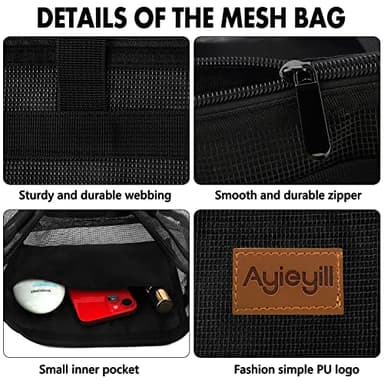 Ayieyill Shower Caddy Portable, Mesh Shower Caddy Tote Bag Quick Dry Hanging Toiletry and Bath Organizer for College Dorm, Gym, Beach, Travel or Camping with Zipper (Black) - Image 6