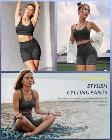 CAMPSNAIL Biker Shorts Women with Pockets - 3"/5"/8" High Waisted Workout Spandex Tummy Control Gym Running Yoga Shorts Dark Grey-Heather - Image 2