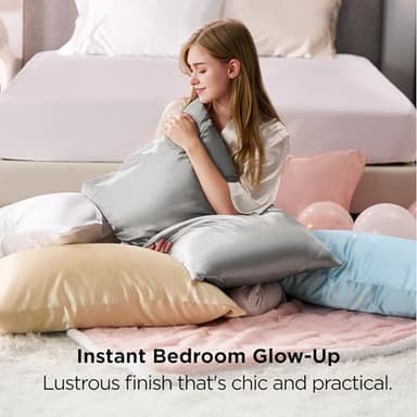 Bedsure Satin Pillowcases, Similar to Silk Pillow Cases Queen Size Set of 2, Pure White Cooling Pillow Case for Sleeping Women with Envelope Closure, Gifts for Women Men, 20x30 Inches, 2pcs - Image 8