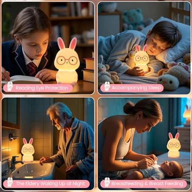 Bunny Lamp for Kids,Rabbit Night Light with Color Changing, Rechargeable LED Nightlight for Easter Gift,Silicone Bedside Touch Lamp,3 Levels Dimmable/Timmer Nursery Bedroom Light, Baby Room Decor - Image 6