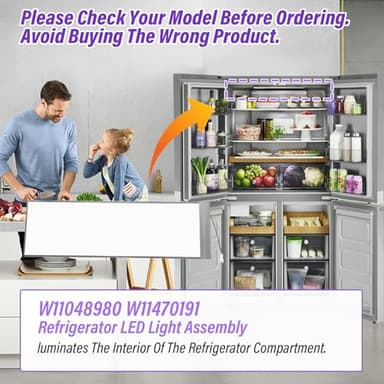 Refrigerator LED Light Assembly W11048980 Top Lamp W11455230 W11470191 W11032355 W11032353 Replacement for Whirlpool WRQA59CNKZ Kitchen-Aid KRQC506MPS00 Refrigerator Light - Image 6