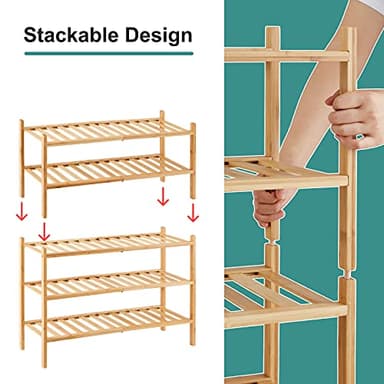 viewcare 5-Tier Bamboo Shoe Rack for Entryway, Stackable | Foldable | Natural, Shoe Organizer for Hallway Closet, Standing Shoe Racks for Indoor Outdoor - Image 5