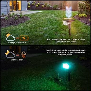 LEREKAM Solar Outdoor,40 LEDs Color Changing RGB Solar Landscape Path Lights,USB & Solar Powered Multicoloured Spotlights,14 Colors Auto Cycling Spotlights for Yard,Garden,2 Pack - Image 8