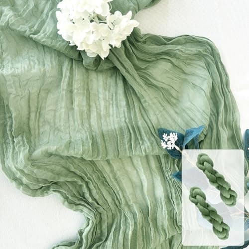Pusunas 2 Pack Cheesecloth Table Runner 10Ft Gauze Table Runners Sage Green Cheese Cloths Table Runner for Wedding Baby Bridal Shower Decorations Birthday Party Disposable Table Skirts - Image 1