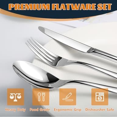 Silverware Set for 8, Heavy Duty Stainless Steel Cutlery Set Flatware Set,40 Piece Premium Silverware, Mirror Polished Modern Cutlery include Fork Knife Spoon Set,Dishwasher Safe - Image 3