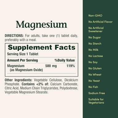 Nature's Bounty Magnesium 500 mg Tablets, High Potency Magnesium Supplement for Bone & Muscle Health, Whole Body Support, 200 Count (Pack of 1) - Image 6