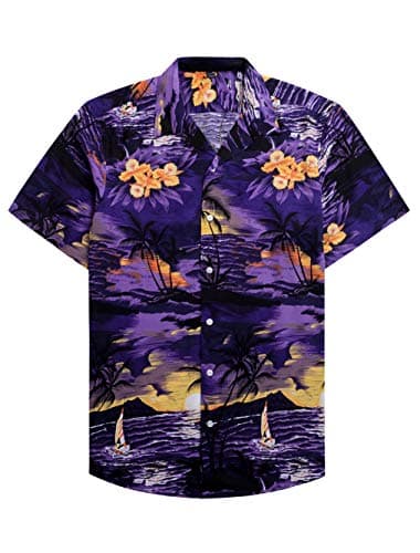 Alimens & Gentle Hawaiian Shirt for Men Summer Beach Casual Short Sleeve Button Down Shirts Printed Tropical Vacation Shirts Purple - Image 1