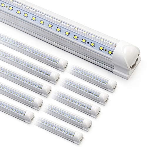 10-Pack 8ft LED Shop Light Fixture - 90W T8 Integrated LED Tube Light - 6500K 12000LM V-Shape Linkable - High Output - Clear Cover - Plug and Play - 270 Degree Lighting for Garage, Shop, Barn - Image 1