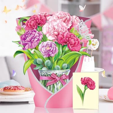 Airpark Pop Up Flower Card, 10 Inch Carnation 3D Paper Flowers Bouquet, Popup Greeting Cards with Blank Note Card & Envelope, Birthday, Graduation Decorations, Get Well Soon, Thank You Gifts for Women Mother - Image 2