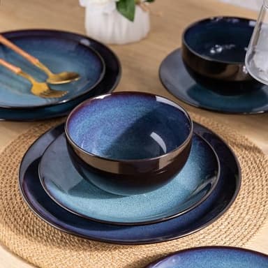 LERATIO Ceramic Dinnerware Sets for 8,Stoneware Plates and Bowls Sets,Handmade Reactive Glaze Dishes Set,Chip Resistant and Scratch Resistant | Oven&Dishwasher & Microwave Safe-Blue(24PCS) - Image 2