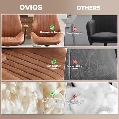 ovios Ergonomic Home Office Chair, Mid-Century Modern Faux Leather Chairs with Padded Armrests, Comfy High Back Swivel Rolling Executive Computer Armchair (Brown, Suede Leather) - Image 7