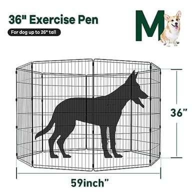 PJYuCien Dog Playpen - 8 Panels 36”H Metal Foldable Dog Exercise Pen, Pet Fence Puppy Crate Kennel Indoor Outdoor with Top Cover & Bottom Pad for Medium Large Pets - Image 2