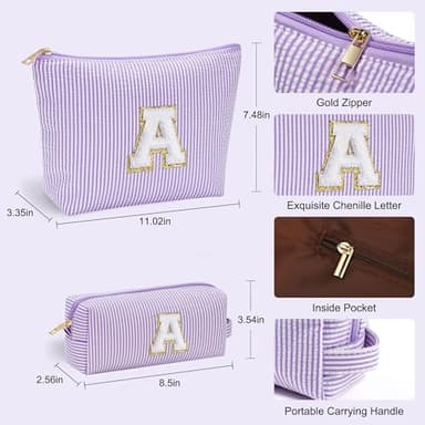YOOLIFE Birthday Gifts for Kids - Personalized Monogram Makeup Bag Cosmetic Bag Travel Toiletry Bag | Makeup Bag for Girls Teen Girl Friend Sister Wife Girlfriend Daughter Gifts Purple A - Image 4