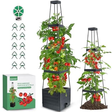 MQFORU Raised Garden Bed Planter Boxes with Trellis, 57" Self-Watering Tomato Planter Boxes with Trellis for Climbing Vegetable and Plants, Tomato Cage for Indoor Outdoor Use - Image 1
