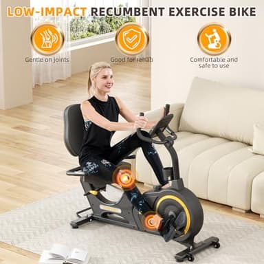 VANSWE Recumbent Exercise Bike with Smart App and Bluetooth Connectivity, LED Display, Magnetic Resistance, 400 LBS Weight Capacity, Pulse Handle(Yellow/Black) - Image 2