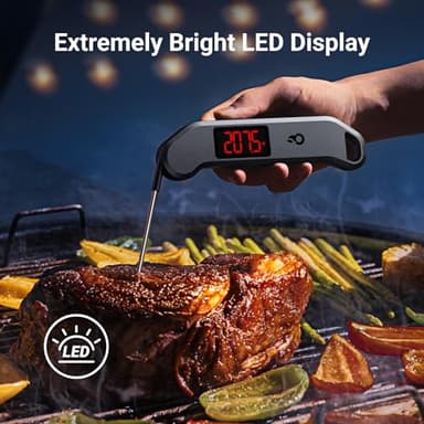 Professional Digital Meat Thermometer, 1 Sec Instant Read, ±0.5℉ Accuracy NIST&NSF Certified Food Thermometer, Auto-Rotate Bright LED Screen, 100% Waterproof Cooking Thermometer for Grill BBQ, Black - Image 5